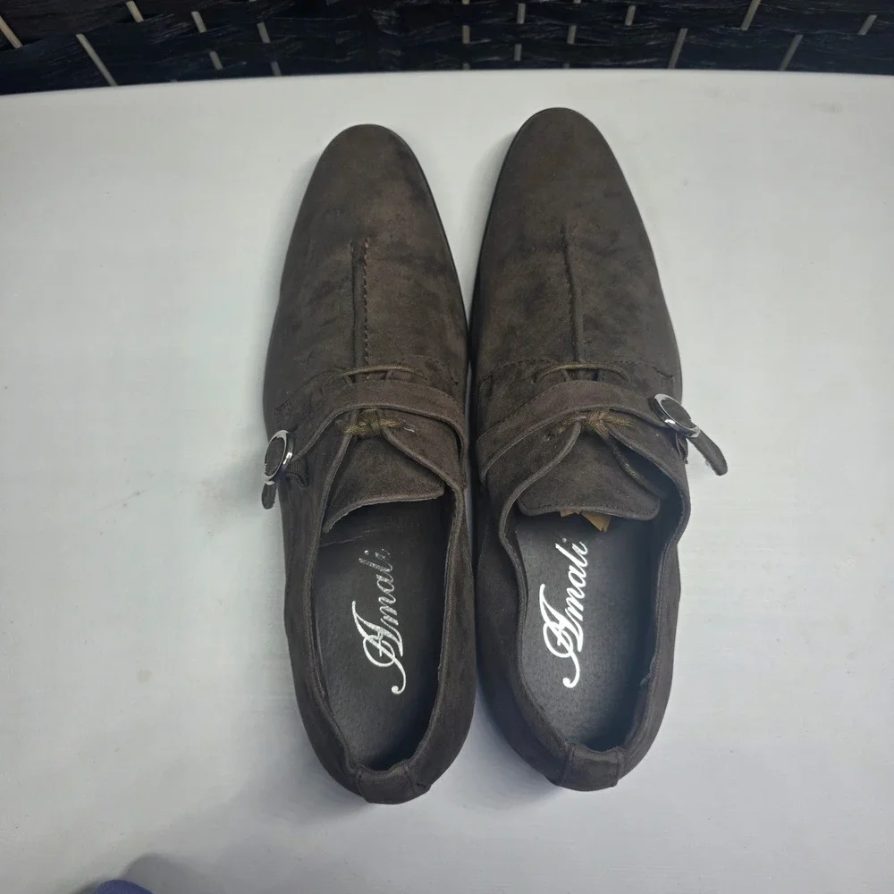 Amali Mens Brown Faux Suede Monk Strap Oxford Dress Shoes 2716-065‎ Size 10.5